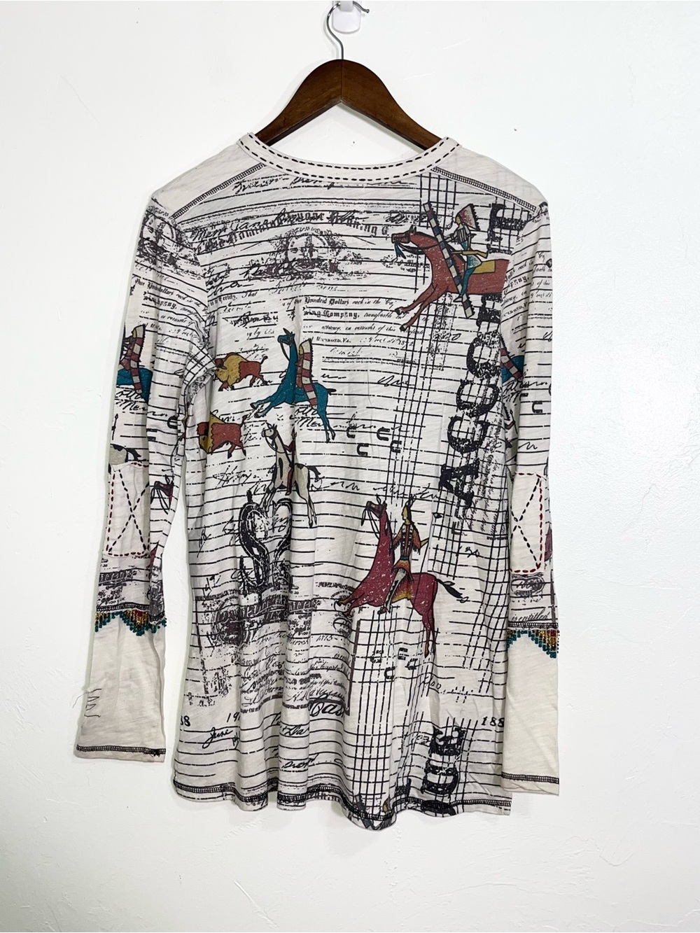 Double D Ranch Stockman’s Bill of Sale Ledger Art Western Henley Top Tee Shirt - Picture 8 of 11